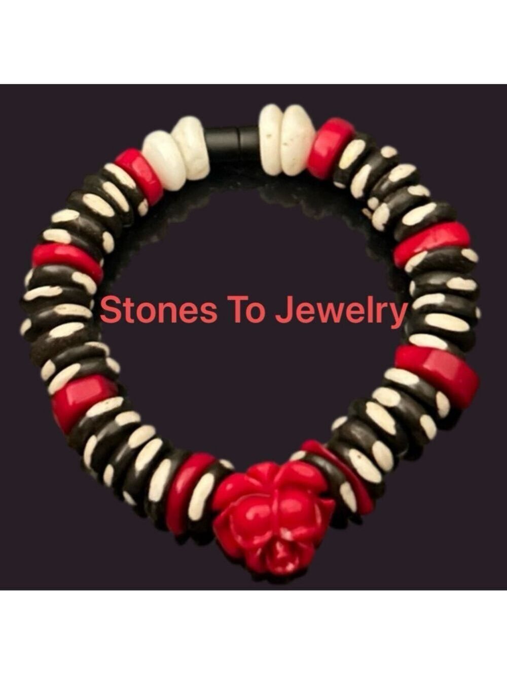 Handmade Carved Red Jasper Rose, with Coral, Bone and Shell beads Bracelet